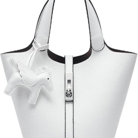 Neiman Marcus White Vegan Leather Bucket Purse - Picture 2 of 7